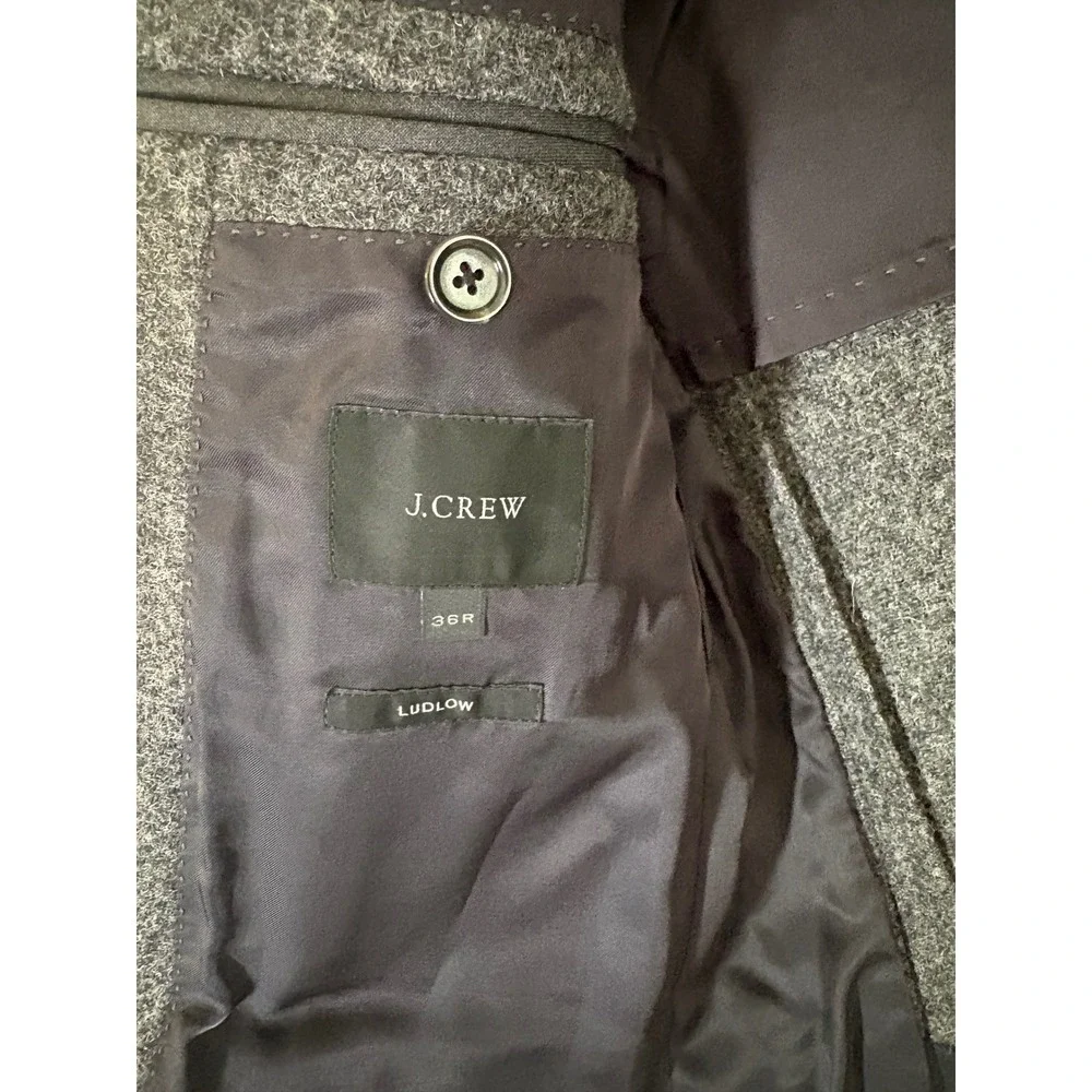 J. Crew Ludlow Blazer Moon Fabric Wool Tweed Elbow Patch 36R Gray Career Office